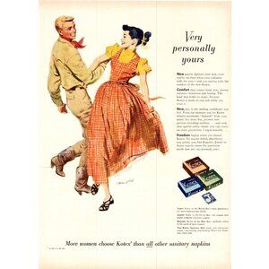 1950 Kotex Pads Sanitary Napkins Couple Square Dancing Vintage Print Ad Wall Art